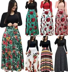 Casual Herfst Winter Flower Print Jurk Lange Rok Lange Mouw Plus Size Vrouwen Jurk Afrikaanse Kleding Jurken