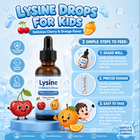 Complément alimentaire liquide de L-Lysine pour enfants OEM, saveur cerise-orange, favorise la croissance et le système immunitaire, sans gluten ni alcool