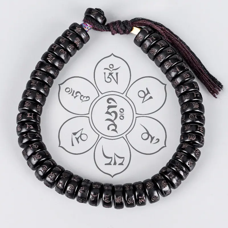 Bracelet en pierres naturelles sculptées à la main pour homme, garçon en coco, style bouddhiste et tibétain, noeuds porte-bonheur, tressé, fait à la main,