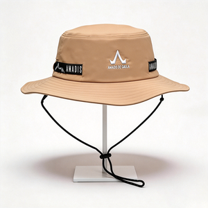<b>Khaki</b> 3D Embroidery Logo Outdoor Ski <b>Bucket</b> <b>Hat</b> Wide Brim UV Protection Safari Sun Cap Adjustable Windproof Chin Strap Hiking - Product Image 3
