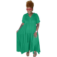 Robe chemise décontractée d'été pour femme grande taille avec perles et fente, manches courtes, col à revers uni boutonné