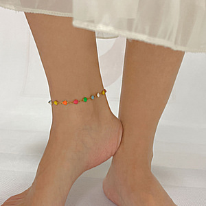 Bohemian men đa màu sắc trái tim hạt vòng chân Vòng đeo tay de cheville En acier inoxydable đổ femmes - Product Image 2
