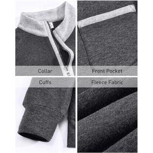 Sudadera de punto con cremallera de un cuarto para hombre, manga larga, cuello alto, cálida, informal, de forro polar - Product Image 6