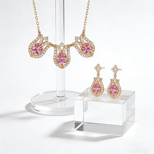 Parure Collier et Boucles d'Oreilles Couronne en Laiton Plaqué Or 18K avec Zircons Roses et Blancs de Qualité AAA pour Femme, Idéale pour Mariage, Fête et Fiançailles - Hengdian - Product Image 4
