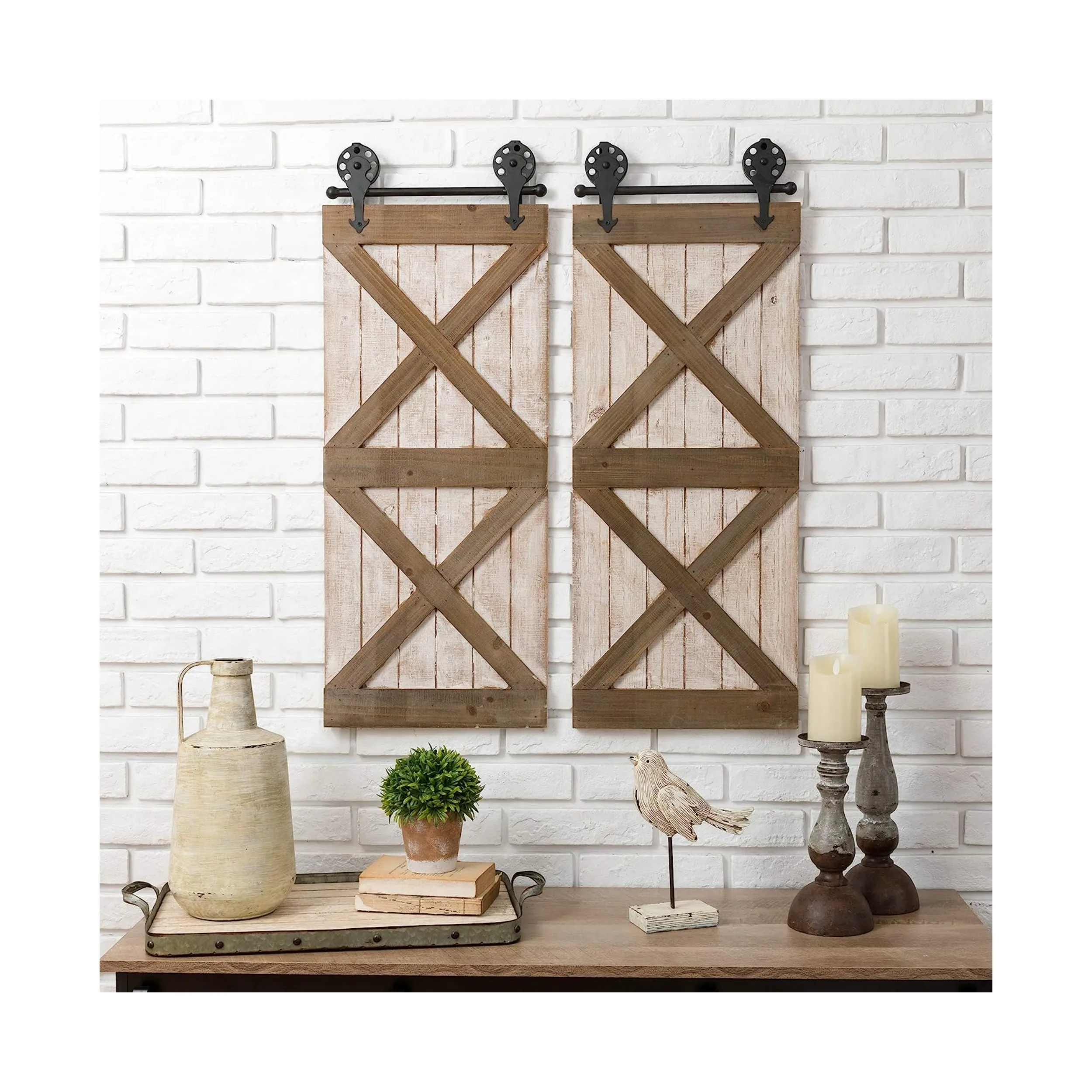 Placa de pared de puerta de Granero, Juego de 2 piezas, decoración de pared de madera rústica de granja grande, carteles de tablero de madera de pared colgante Vintage