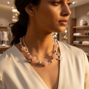 Collier en argent 925 pour femme avec perles de quartz rose, style bohème, forme de chiffre, cadeau élégant pour un usage quotidien - Product Image 4