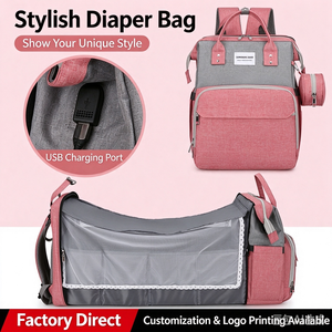 Sac à dos multifonctionnel pour couches avec port de charge USB intégré et lit bébé pliable - Product Image 1