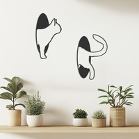 Décoration murale en fer forgé noir, motif chat de dessin animé personnalisé, artisanat en fonte, ornement suspendu pour chambre et bureau, design chat sur rideaux