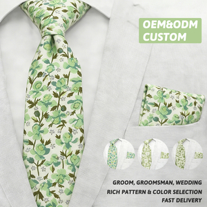 Cravate florale vert sauge pour homme, style décontracté, en coton biologique recyclé, avec poche, motif floral - Product Image 1