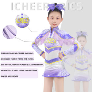 Fantasia de Dança para Meninas, Uniformes de Cheerleading com Strass Brilhantes, Vestido de Cheerleader com Manga Longa em Patchwork Metálico - Product Image 5