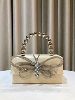 Sacs de soirée de luxe en forme de papillon, avec nœud en strass, pochette de mariage pour mariée, chaîne de perles, doublure en polyester, style tendance