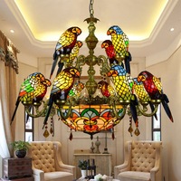 Usine Pendentif Lampes Vitrail Oiseau Lustre Idyllique Salon Décoration Lampe Perroquet Lustre Rural Brillant Lumières