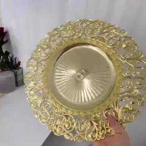 Großhandel Luxus Hochzeit Gold Runde Teller umwelt freundliche Galvanik alte Prozess dekoration Kunststoff Glas Teller - Product Image 4