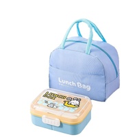 Süße dreiteilige doppelstöckige Plastik-Lunchbox mit Suppenbecher und Lunch-Tasche, mikrowellengeeignet, tragbare Lunchbox.