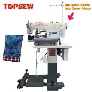 Máquina de coser industrial automática de cama cilíndrica TS-63972-D4 para dobladillos de pantalones, mangas y puños de jeans - Product Image 1