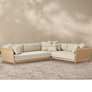 Ensemble de canapés 2 places <span class=keywords><strong>en</strong></span> teck de qualité supérieure et <span class=keywords><strong>résine</strong></span> <span class=keywords><strong>tressée</strong></span> pour terrasse d'hôtel moderne (éco-responsable) - Product Image 6
