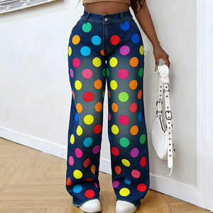 Jeans amples taille haute pour femmes, motif vintage à carreaux, <span class=keywords><strong>pantalon</strong></span> en denim décontracté style streetwear, vente en gros - Product Image 4