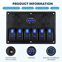 Panel de interruptores basculantes de 12V con USB y voltímetro LED, cargador de coche, 6 interruptores marinos, panel de interruptores basculantes impermeable para barco, Jeep, RV