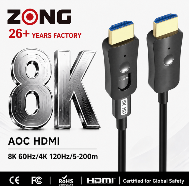 HDMI 2.1 Fiber Optical Cable 8K Ultra HD 48Gbps Zero Attenuation Zero Latency Grade AOC Active Optical Hybrid Video Cable