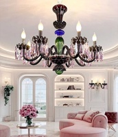 Nouveau lustre en cristal de luxe léger de style européen noir et rose décoration villa hôtel restaurant éclairage intérieur