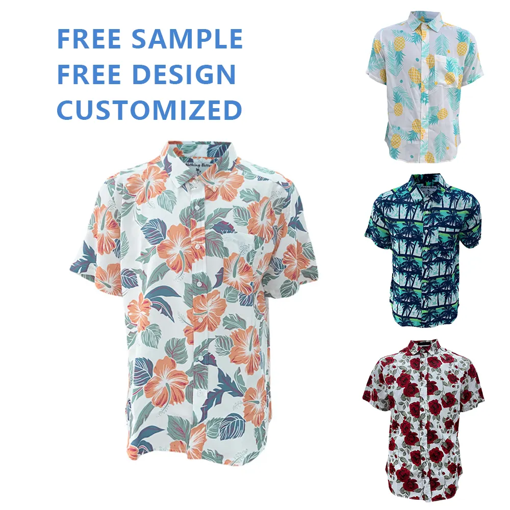 Custom Design Rayon Viscose Button Up Hawaiian Shirt Printed Short Sleeve Summer Beach Hawaii Floral Casual Shirts For Men