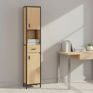 <span class=keywords><strong>Armoire</strong></span> <span class=keywords><strong>de</strong></span> <span class=keywords><strong>salle</strong></span> <span class=keywords><strong>de</strong></span> <span class=keywords><strong>bain</strong></span> haute et étroite avec tiroir, compartiment ouvert, étagères réglables, 30 x 30 x 180 cm, chêne clair noir - Product Image 2