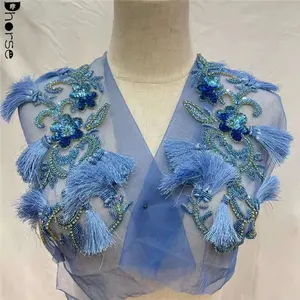 Nova chegada indiano artesanal rendas frisadas applique com franja para dança desempenho vestido