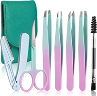 Kit de Herramientas para el Cuidado de Cejas Flyhigh FH479 de Acero Inoxidable Hecho a Mano de Calidad Premium, Pinzas de Punta Inclinada y Afilada, Tijeras