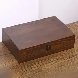 Caja de madera con tapa abatible de pino macizo de lujo con tapa con bisagras, logotipo de diseño personalizado, certificación de libro de madera, caja organizadora de madera