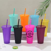 Gobelet réutilisable en plastique PP rigide de qualité alimentaire sans BPA, 710 ml, avec couvercle et paille, effet pailleté, pour boissons Venti