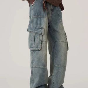 กางเกงยีนส์คาร์โก้ทรงตรงขากว้างสไตล์ลำลองสำหรับผู้ชาย สีซีดแบบไลท์วอช กระเป๋าใหญ่ สตรีทแวร์ ผ้าเดนิม สำหรับฤดูร้อนและฤดูใบไม้ร่วง สไตล์ฮิปฮอป - Product Image 6