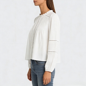 Camicetta Ricamata Personalizzata per Donne con Colletto a Volant, Maniche a Sbuffo, Fronte Plissettato, Manica Lunga, Stile Elegante, Abbigliamento Casual Estivo - Product Image 2