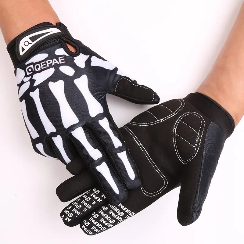 Full Finger Skull Printing Silicone Gel Shock Resistant Durable Padded Palm Protection MTB Cycling Gloves