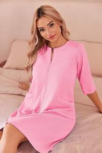 Venta al por mayor Zip up Batas para las mujeres Waffle Albornoz <span class=keywords><strong>Casa</strong></span> Vestido Ligero Hasta la rodilla <span class=keywords><strong>Bata</strong></span> - Product Image 3