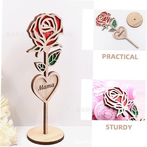 Wooden Rose <b>Decoration</b> For <b>Mothers</b> <b>Day</b> Boxwood Craft Gift Heart Shape Mama Living Room Decor - Product Image 2