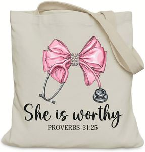 Sac fourre-tout esthétique pour cadeaux chrétiens, sac fourre-tout religieux pour l'étude de la Bible, taille moyenne avec poche intérieure - Product Image 1