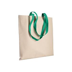 Bolsa de Compras de Algodón Natural 220g/m2 con Asas Verdes Grandes para Comestibles - Product Image 1