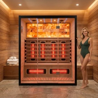 Sauna infrarouge à spectre complet pour 4 personnes, faible EMF, en bois massif, pour hôtel de luxe, spa à domicile, thérapie, bois de pruche