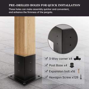 Kit de supports de pergola 4x4 menuiserie bricolage Extension de support d'angle à Angle droit à 4 voies Supports de pergola d'angle en bois surélevés - Product Image 5