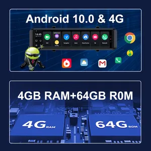 Dvr mobil kamera nirkabel 4g, dvr mobil cermin otomatis android & kamera mobil 4G live streaming 4 + 64G wifi navigasi gps kotak hitam mobil