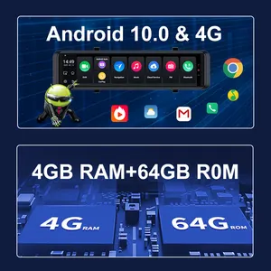 12in 4Gรถกล้องไร้สายCarPlay & AndroidกระจกรถDVR 4Gสดสตรีมมิ่ง 4 + 64G Wifi GPSนําทางรถสีดํากล่อง