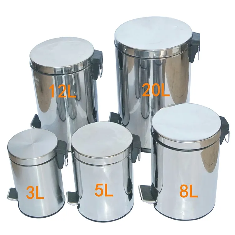 3L Stainless Steel Pedal Dustbin with Lip Foot Operated Step Trash Bin 5L Garbage Bin