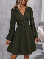 Vestido de Mujer Estilo Europeo 2026, Cuello Inclinado, Cintura Ajustada, Manga Abullonada, Estilo Francés para Mujeres Maduras