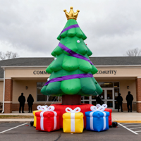 Sapin de Noël gonflable géant avec boîte cadeau pour la décoration de Noël