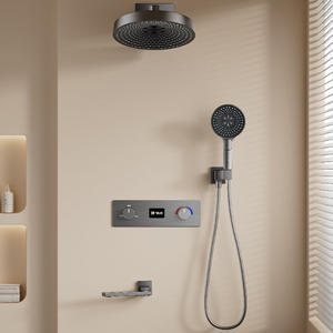 Ensemble de douche mural encastré thermostatique intelligent dissimulé, en cuivre plaqué, avec affichage de la température et design minimaliste - Product Image 6