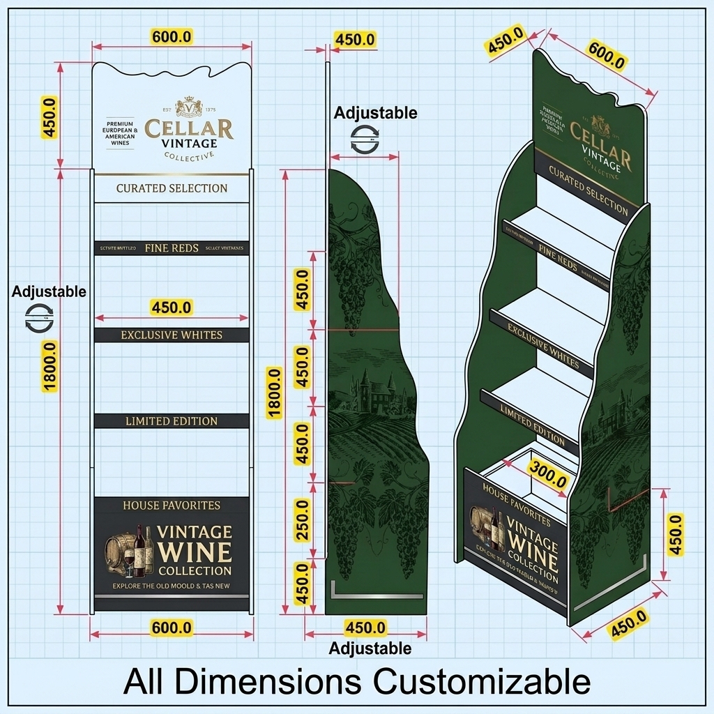 Custom 5-Tier PVC Wine Display Racks Floor Standing White Wine Bottle Display Stand OEM Wholesale for Supermarket Liquor Store — view 4