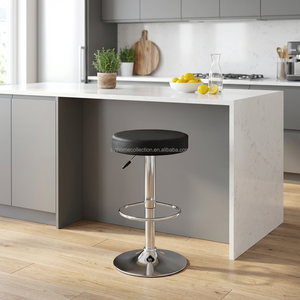 Taburete de Bar Moderno Ajustable sin Respaldo con Altura de 55-70.5cm, Asiento Redondo de PU para Isla de Cocina, Cafetería y <span class=keywords><strong>Bistro</strong></span> - Product Image 1