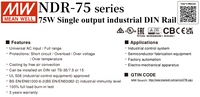 Alimentation électrique CC sur rail DIN simple NDR-75-24 Mean Well 75W 24V 3.2A avec PFC actif et protection contre les surtensions/courts-circuits pour applications industrielles