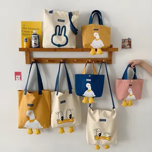 YIMYIK 2022 Hot Selling Canvas Tote Bag Adorable Duck Grocery Reusable Shopping Bag