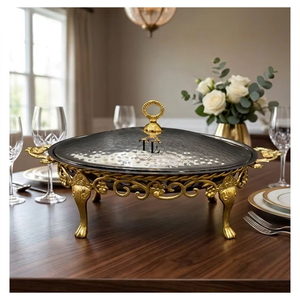 2026 High On Demand Top Trending Oval Style Chafing Dish With Ornate <b>Legs</b> Hammered Lid High Quality Brass And Stainless Steel - Product Image 3